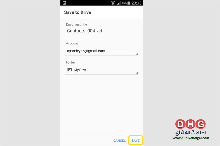 Backup Your Android Contacts in Google Drive Step 7