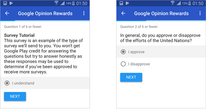 Google Opinion Rewards Survey Sample 1